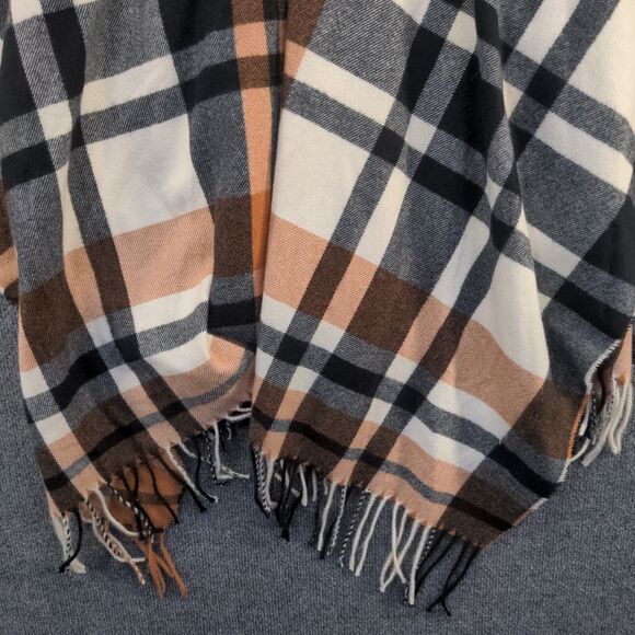 Anne Klein Women's Poncho Cape Multicolor One Size Plaid Fringed Polyester - Picture 7 of 8
